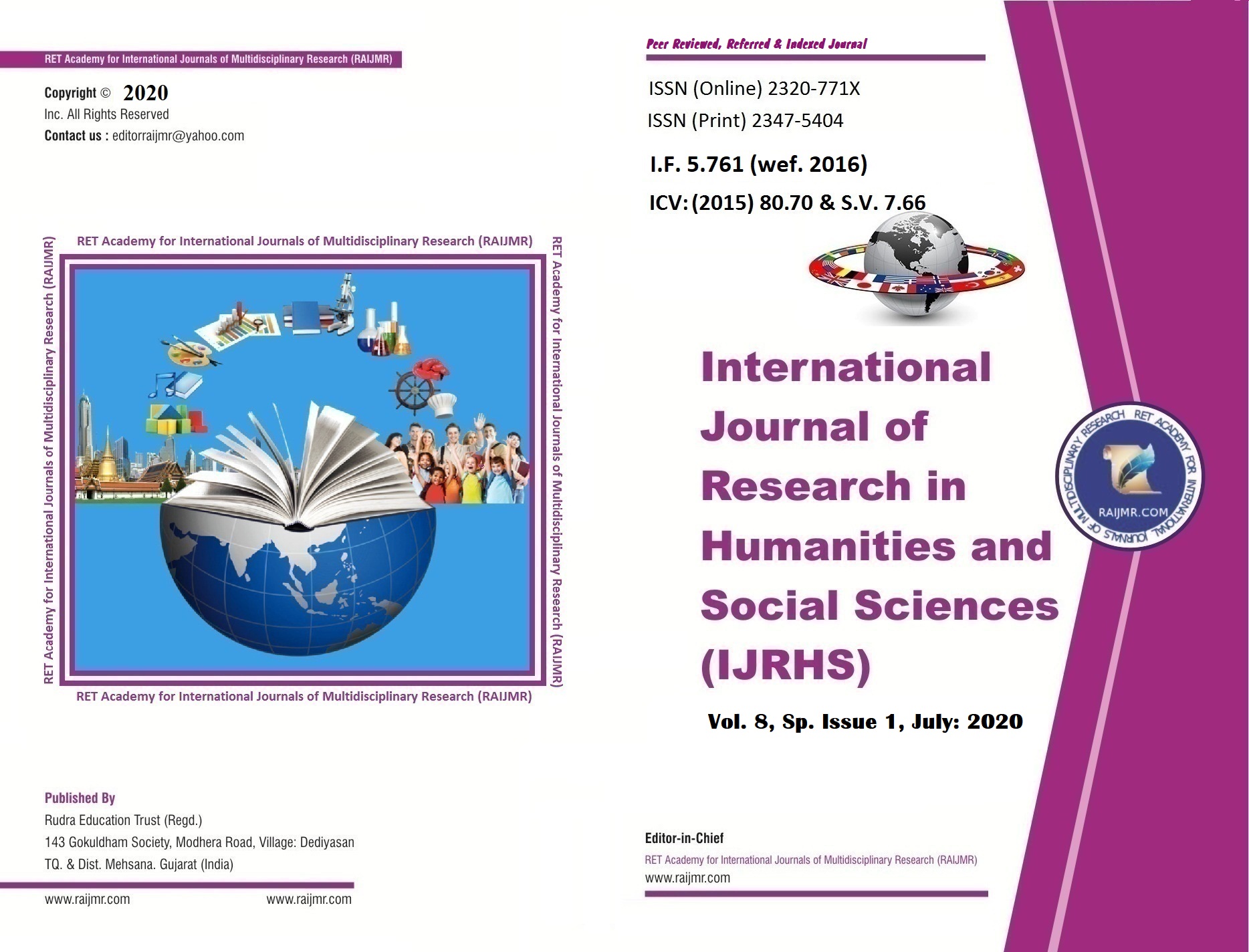 Vol 8 Sp Issue 1 July 2020 International Journal Of Research In Humanities And Social